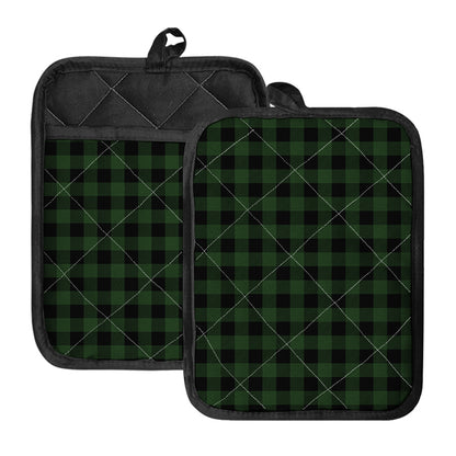 Green And Black Buffalo Plaid Print Pot Holders With Pocket
