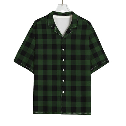 Green And Black Buffalo Plaid Print Rayon Hawaiian Shirt