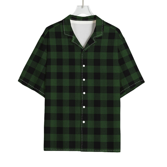 Green And Black Buffalo Plaid Print Rayon Hawaiian Shirt