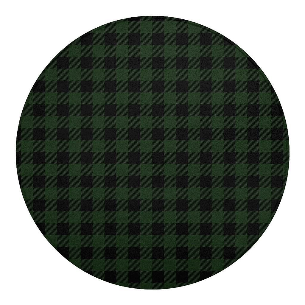 Green And Black Buffalo Plaid Print Round Blanket