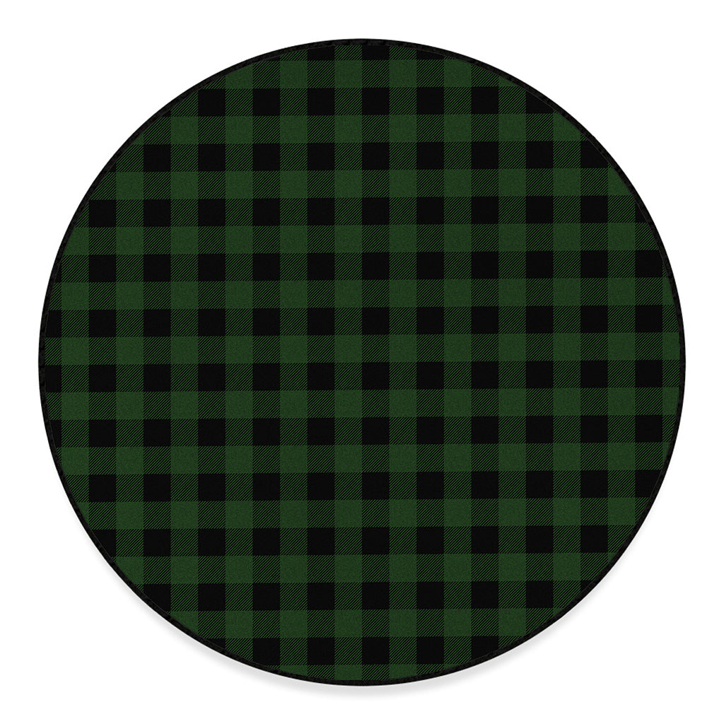 Green And Black Buffalo Plaid Print Round Floor Mat