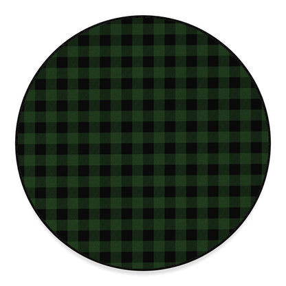 Green And Black Buffalo Plaid Print Round Floor Mat