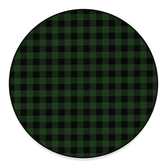 Green And Black Buffalo Plaid Print Round Floor Mat