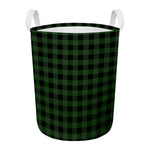 Green And Black Buffalo Plaid Print Round Laundry Basket