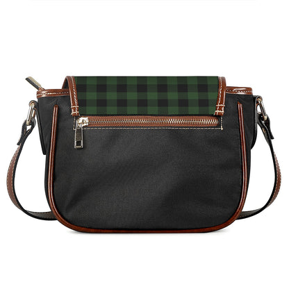 Green And Black Buffalo Plaid Print Saddle Bag