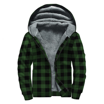 Green And Black Buffalo Plaid Print Sherpa Lined Zip Up Hoodie