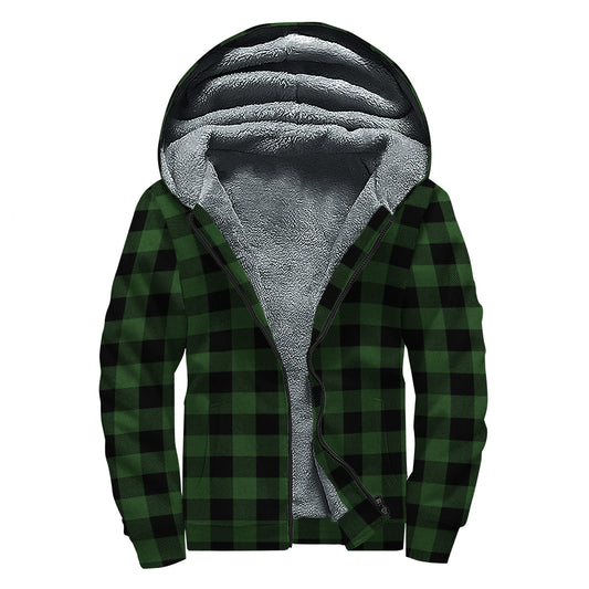 Green And Black Buffalo Plaid Print Sherpa Lined Zip Up Hoodie