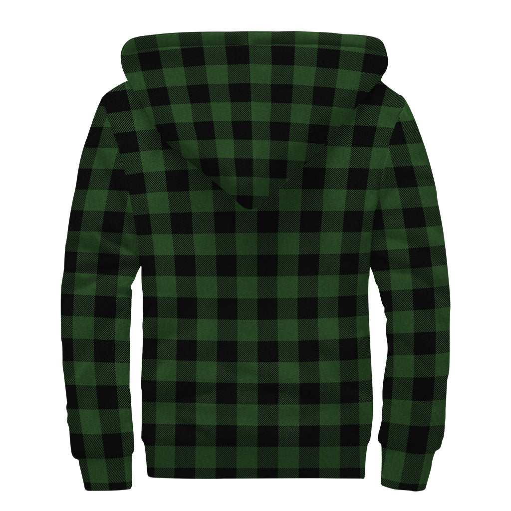 Green And Black Buffalo Plaid Print Sherpa Lined Zip Up Hoodie