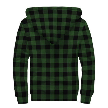 Green And Black Buffalo Plaid Print Sherpa Lined Zip Up Hoodie