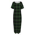 Green And Black Buffalo Plaid Print Short Sleeve Long Nightdress