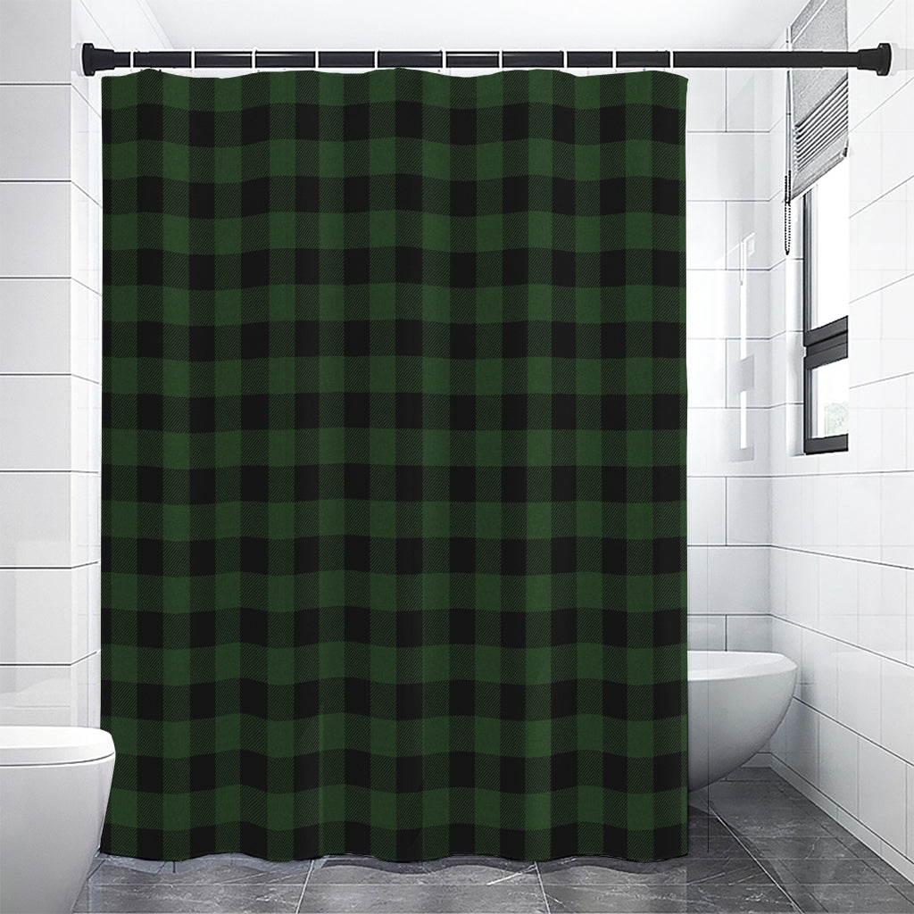 Green And Black Buffalo Plaid Print Shower Curtain
