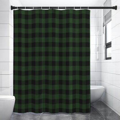 Green And Black Buffalo Plaid Print Shower Curtain