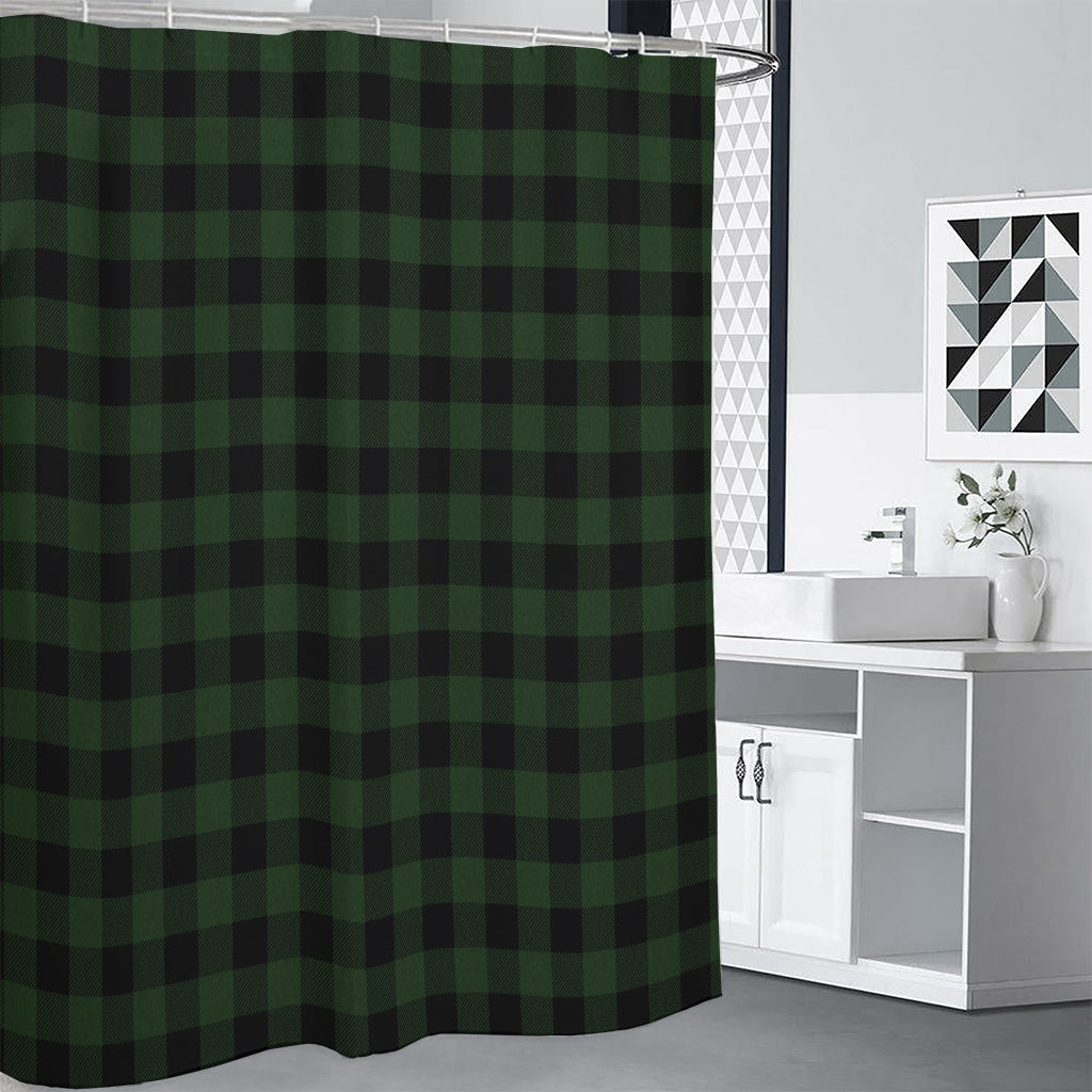 Green And Black Buffalo Plaid Print Shower Curtain