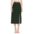 Green And Black Buffalo Plaid Print Side Slit Midi Skirt