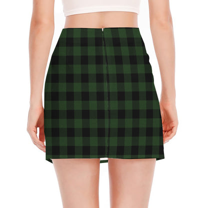 Green And Black Buffalo Plaid Print Side Slit Mini Skirt