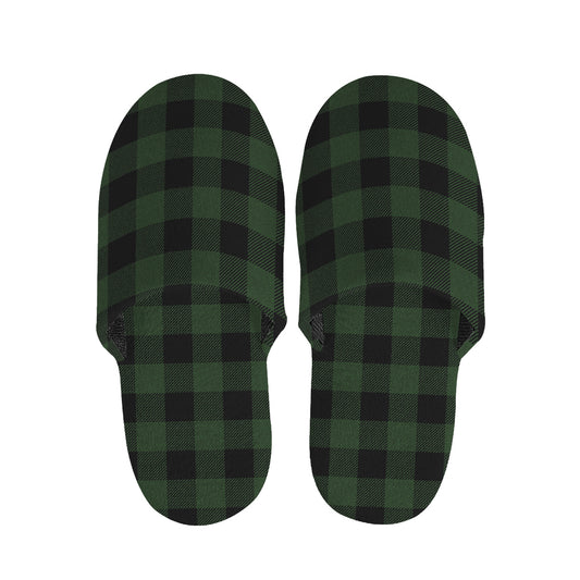 Green And Black Buffalo Plaid Print Slippers