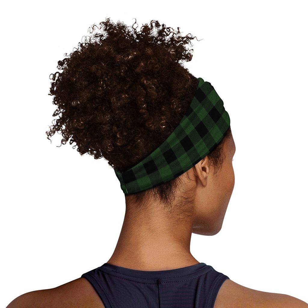 Green And Black Buffalo Plaid Print Sports Headband