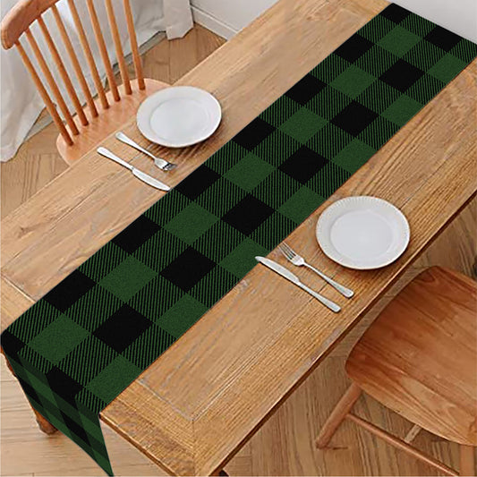 Green And Black Buffalo Plaid Print Table Runner