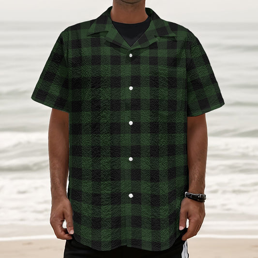 Green And Black Buffalo Plaid Print Textured Short Sleeve Shirt