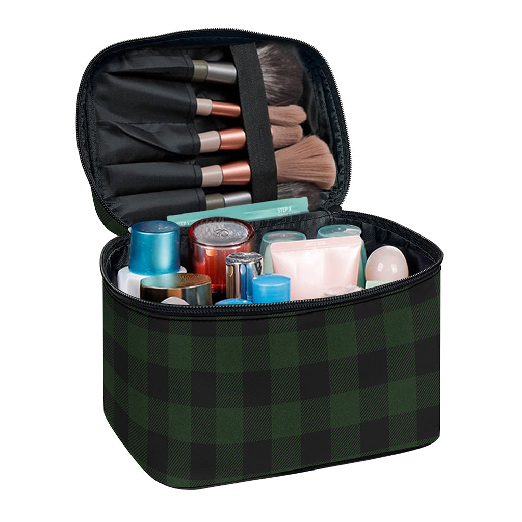 Green And Black Buffalo Plaid Print Travel Makeup Bag