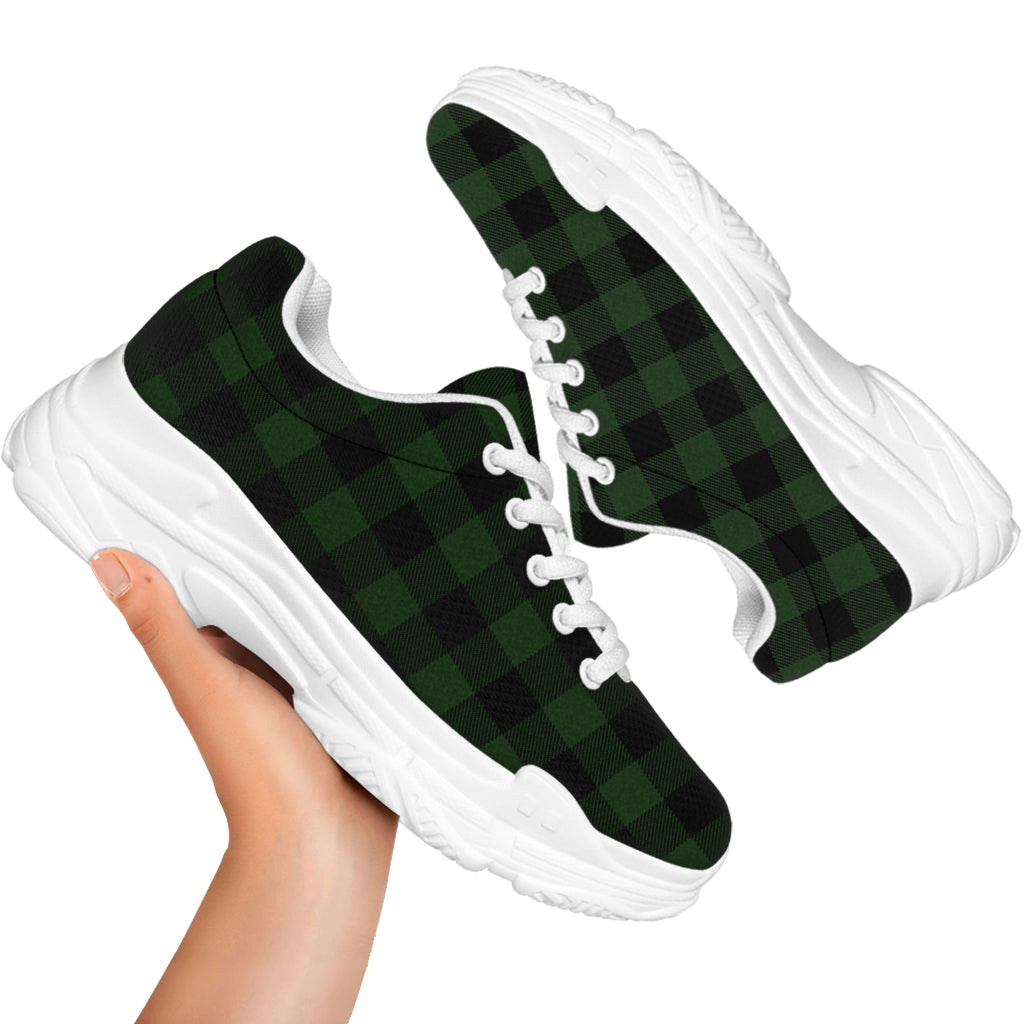 Green And Black Buffalo Plaid Print White Chunky Shoes