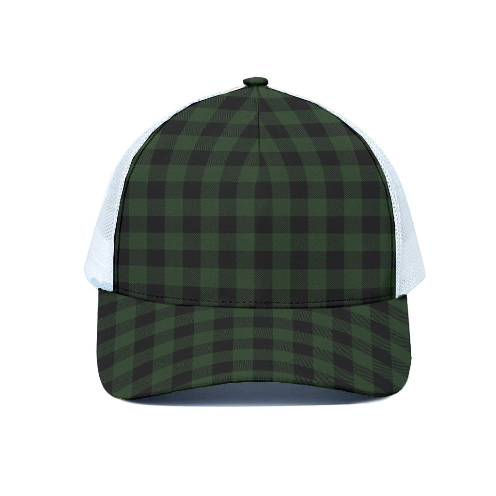 Green And Black Buffalo Plaid Print White Mesh Trucker Cap