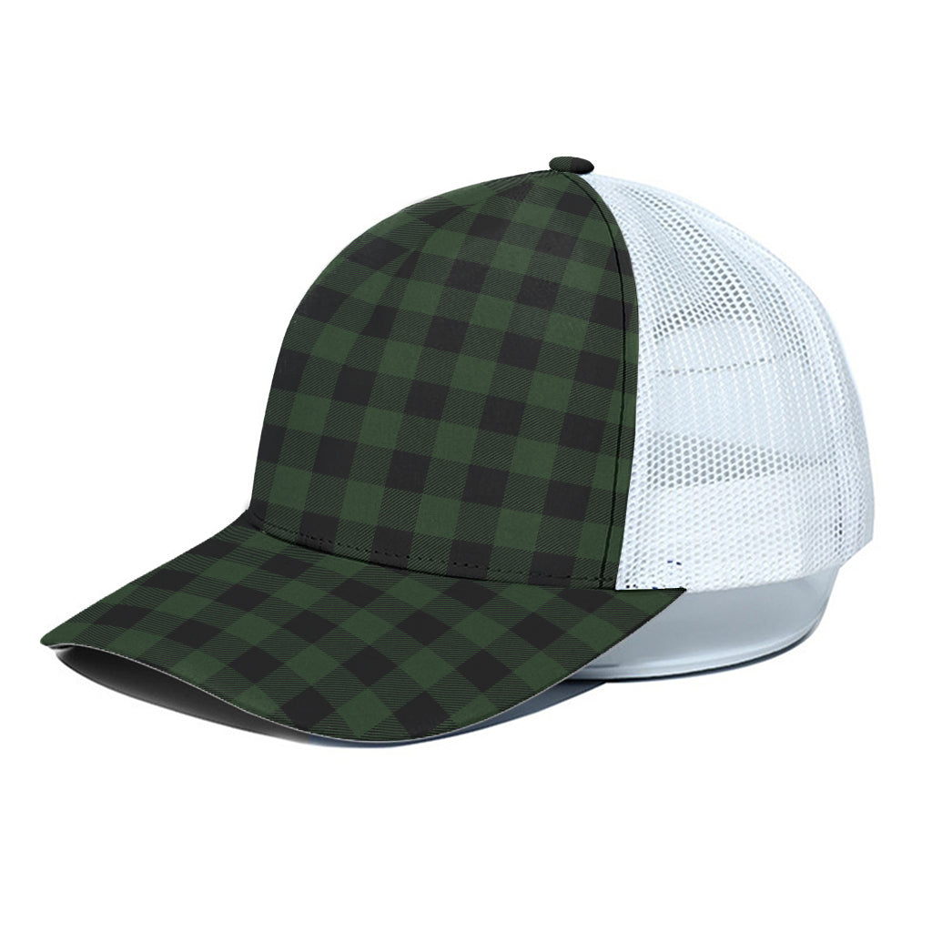 Green And Black Buffalo Plaid Print White Mesh Trucker Cap