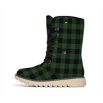 Green And Black Buffalo Plaid Print Winter Boots