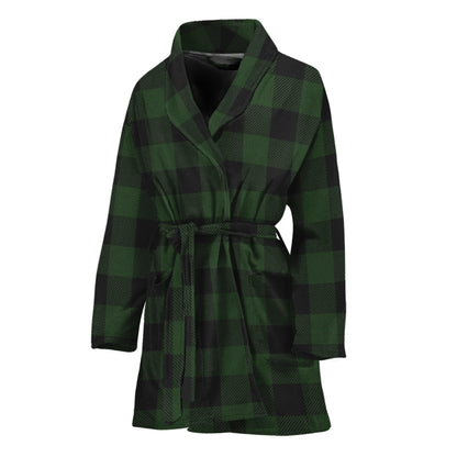 Green And Black Buffalo Plaid Print Women's Bathrobe
