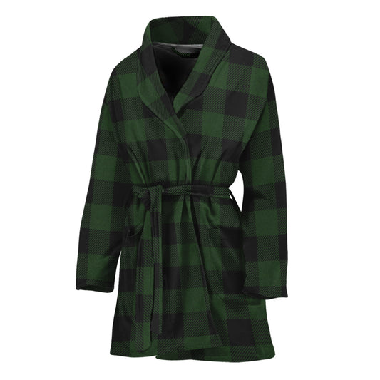 Green And Black Buffalo Plaid Print Women's Bathrobe