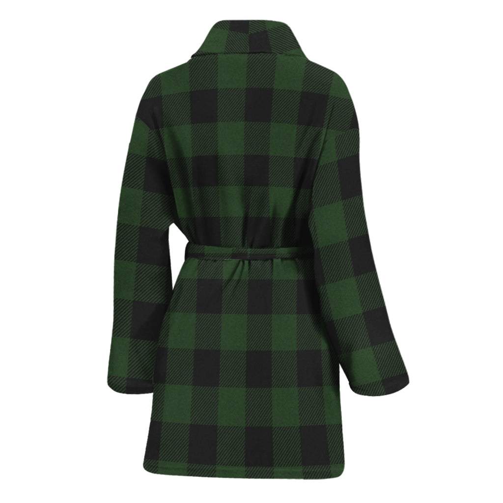 Green And Black Buffalo Plaid Print Women's Bathrobe