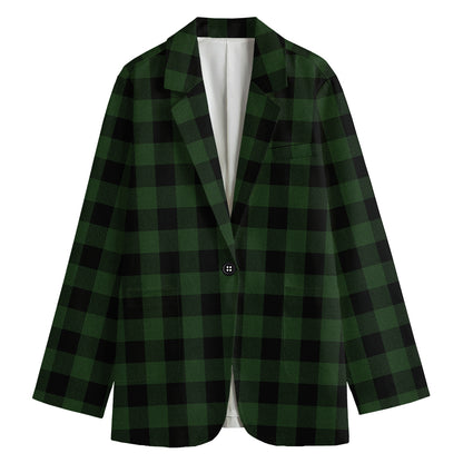 Green And Black Buffalo Plaid Print Women's Blazer