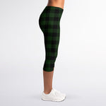 Green And Black Buffalo Plaid Print Women's Capri Leggings