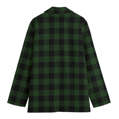 Green And Black Buffalo Plaid Print Women's Cotton Blazer