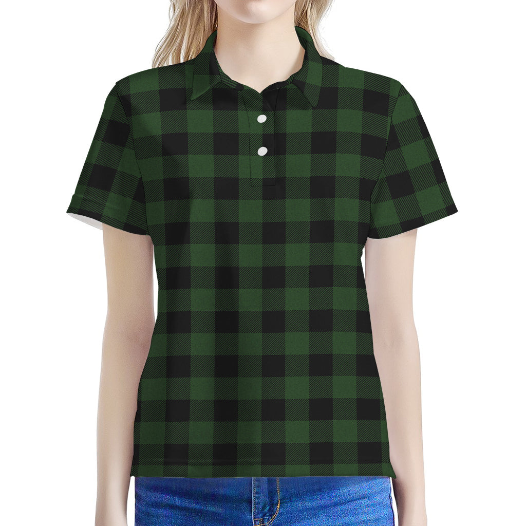 Green And Black Buffalo Plaid Print Women's Polo Shirt