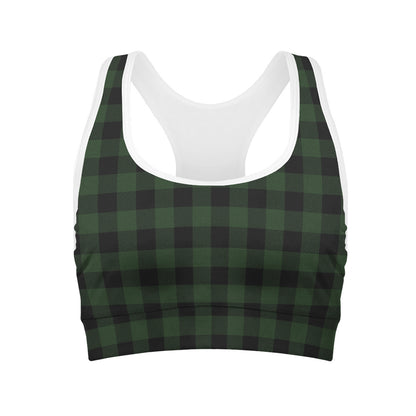 Green And Black Buffalo Plaid Print Women's Sports Bra