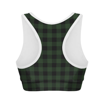 Green And Black Buffalo Plaid Print Women's Sports Bra