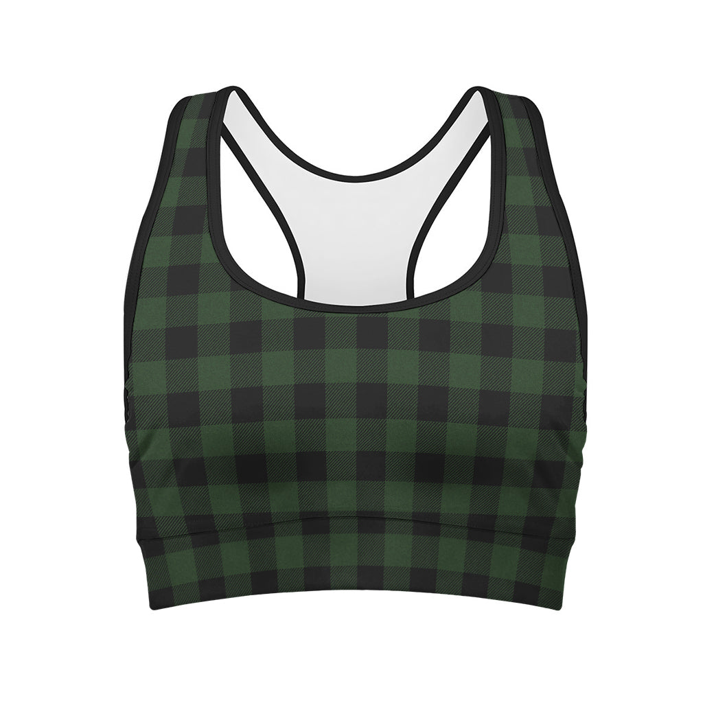 Green And Black Buffalo Plaid Print Women's Sports Bra