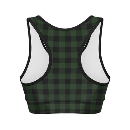 Green And Black Buffalo Plaid Print Women's Sports Bra
