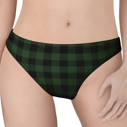 Green And Black Buffalo Plaid Print Women's Thong