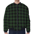 Green And Black Buffalo Plaid Print Zip Sleeve Bomber Jacket