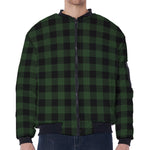 Green And Black Buffalo Plaid Print Zip Sleeve Bomber Jacket