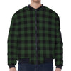 Green And Black Buffalo Plaid Print Zip Sleeve Bomber Jacket