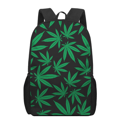 Green And Black Cannabis Leaf Print 17 Inch Backpack