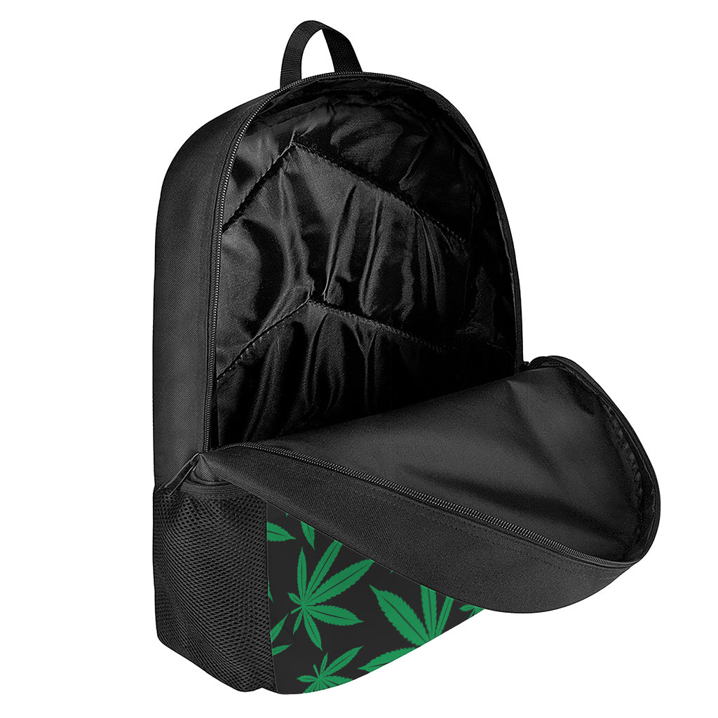 Green And Black Cannabis Leaf Print 17 Inch Backpack