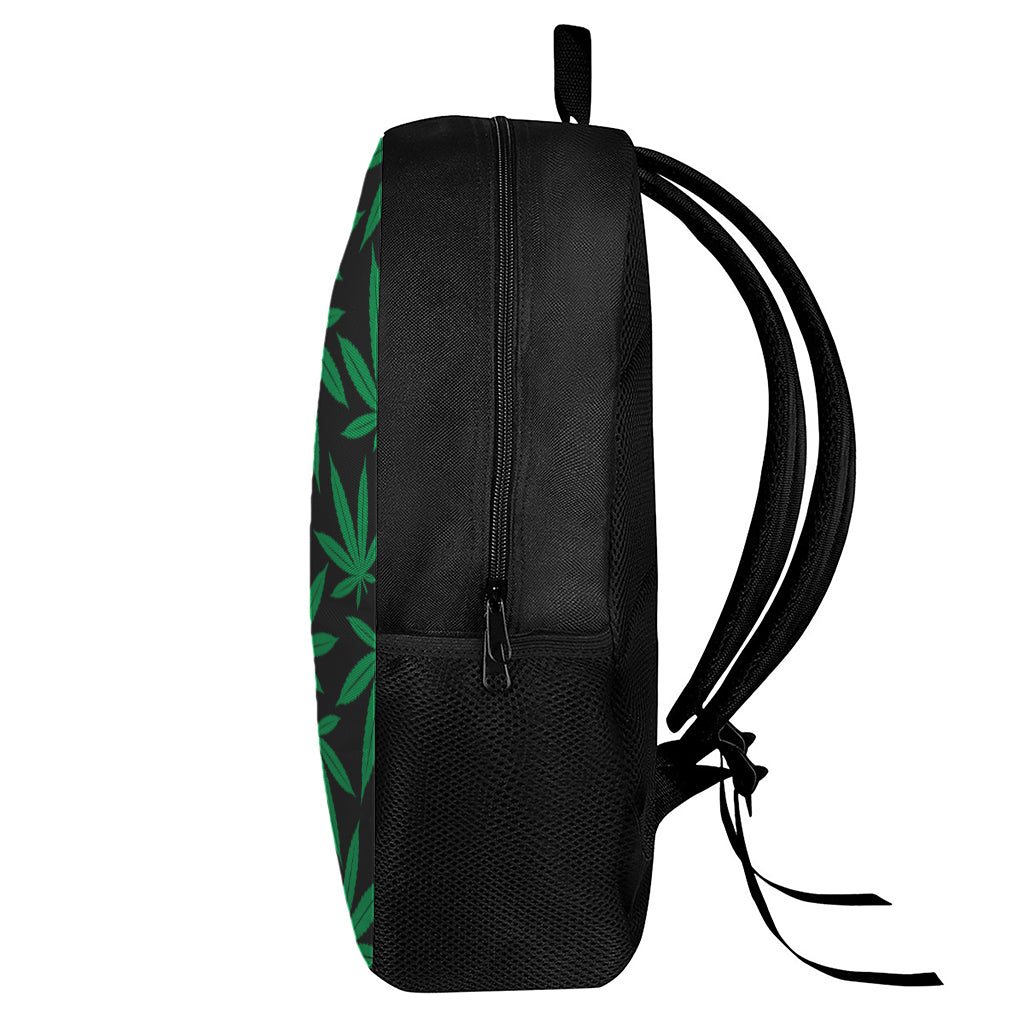 Green And Black Cannabis Leaf Print 17 Inch Backpack