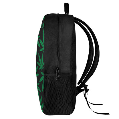 Green And Black Cannabis Leaf Print 17 Inch Backpack