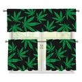 Green And Black Cannabis Leaf Print 3 Piece Kitchen Curtains
