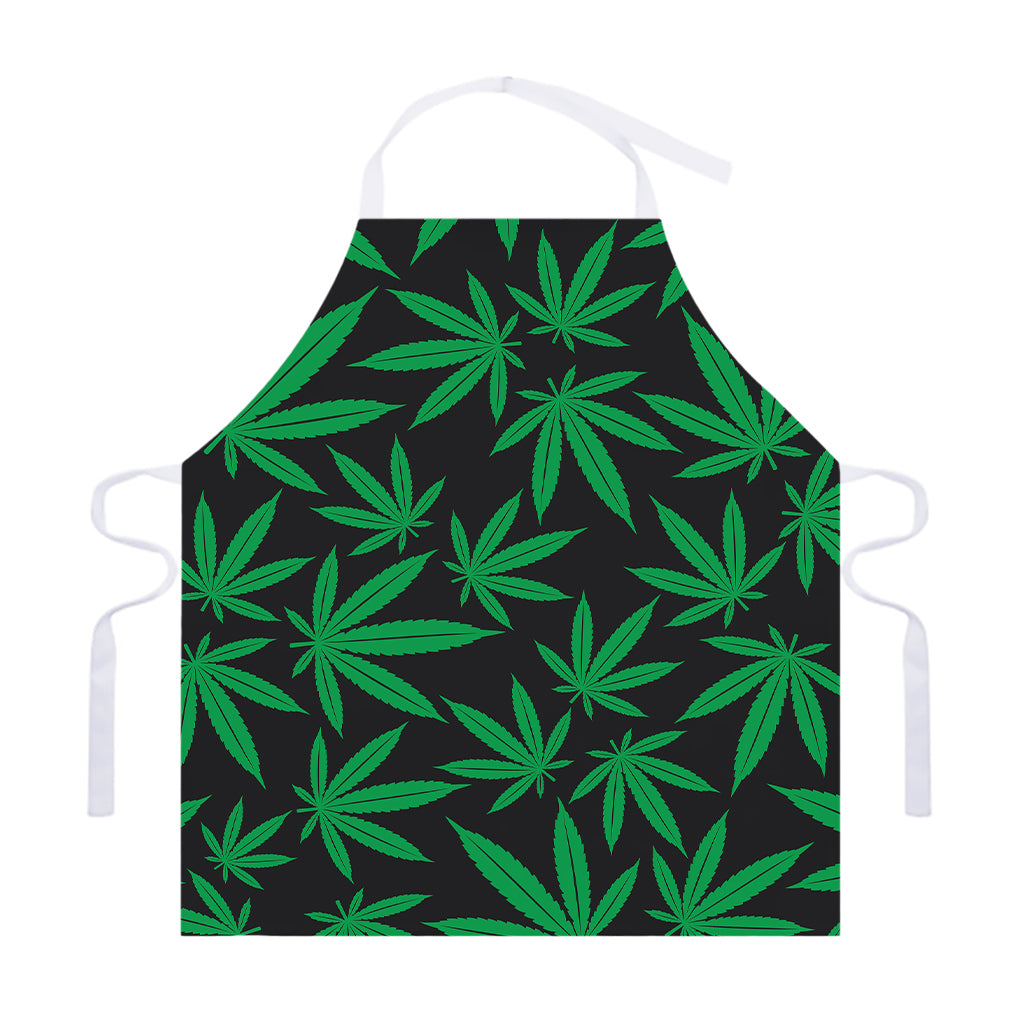 Green And Black Cannabis Leaf Print Adjustable Apron