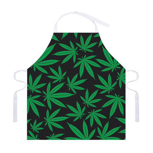 Green And Black Cannabis Leaf Print Adjustable Apron